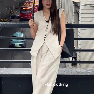 Áo gile cổ V vạt nhọn chất linen thanh lịch, áo vest nữ không tay style Hàn Quốc G3