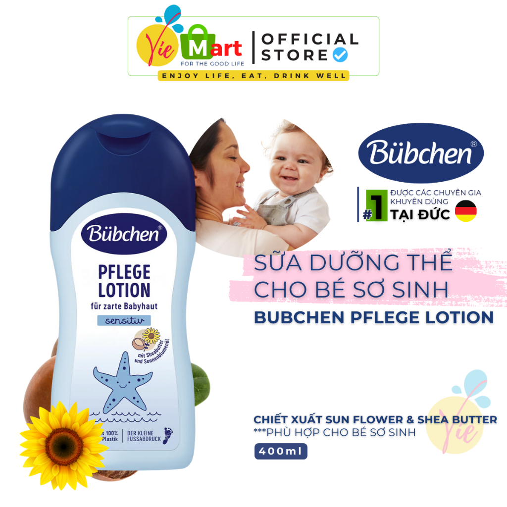 Sữa dưỡng thể Bubchen Pflege Lotion cho trẻ sơ sinh chiết xuất bơ và dầu hướng dương 400ml
