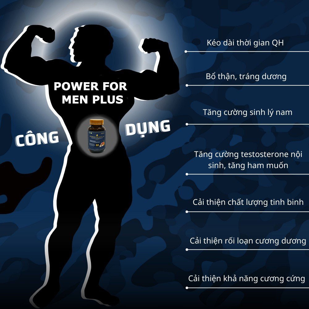 Viên Uống Bổ Thận, Tăng Cường Sinh Lý Nam Giới POWER FOR MEN, Hết xuất tinh sớm, Rồi loạn cương dương - Hộp 2 lọ 60 viên