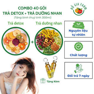 Combo 40 gói trà detox + trà dưỡng nhan dogiafarm giúp đẹp da, đẹp dáng, tặng bình nước thủy tinh 300 ml
