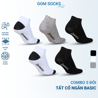  Combo 5 đôi vớ cổ thấp nam nữ trơn basic GOM SOCKS chất liệu cotton mềm mịn hút ẩm thoáng khí - GOMSOCKS-NGAN-CB5 