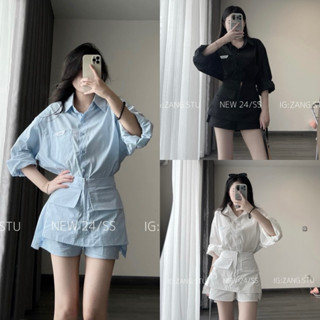 [S2.890] Set Sơmi Thô Kèm Tang Logo Mix Chân Váy Túi Hộp 3 Màu Cá Tính