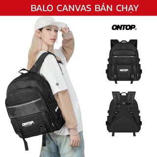 Balo nhiều ngăn màu đen nam nữ ONTOP vải canvas đựng vừa laptop 15.6 inches local brand School | O-P20