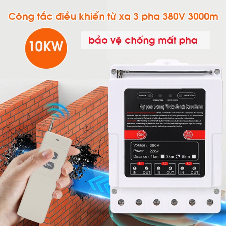 Công tắc điều khiển từ xa 3 pha 3km 5km (3000m-5000m)Freeship Có bảo vệ pha,chịu tải 10kw không cần 