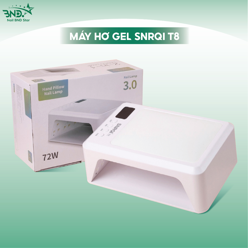 Máy hơ gel T8 SNRQI 72W 60 bóng LED/UV - Máy hơ móng làm nail khoang rộng, có đệm kê tay Nailbnd