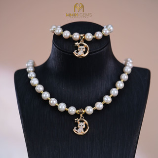 Bộ vòng cổ và vòng tay pearl MMIN GEMS BLACKCAT sang chảnh, quý phái, tặng kèm bông tai pearl khi mua combo