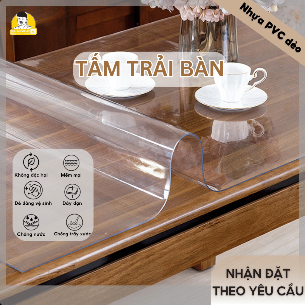 Tấm Nhựa Trải Bàn Trong Suốt – Nhựa PC Trải Bàn Ăn, Trải Giường Spa, Lót Vai Gáy, Che Nắng Mưa