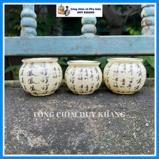  Cóng sứ chim chào mào cóng bát tráng dáng bầu in chữ tàu CS11 - phụ kiện lồng chim Duy Khang 