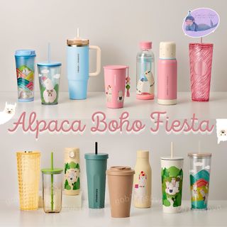 Starbucks bình và ly alpaca boho fiesta new collection