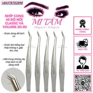 Nhíp cong 45 độ, nhíp cong bao da _ Dụng cụ nối mi _ Phụ liệu nối mi Mi Tâm