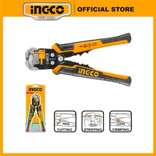Kìm tước, cắt và bấm cos đa năng 3 trong 1 ingco hwsp102418 tước 10awg~2awg cos cách điện 0,5-6mm²10-22 awg