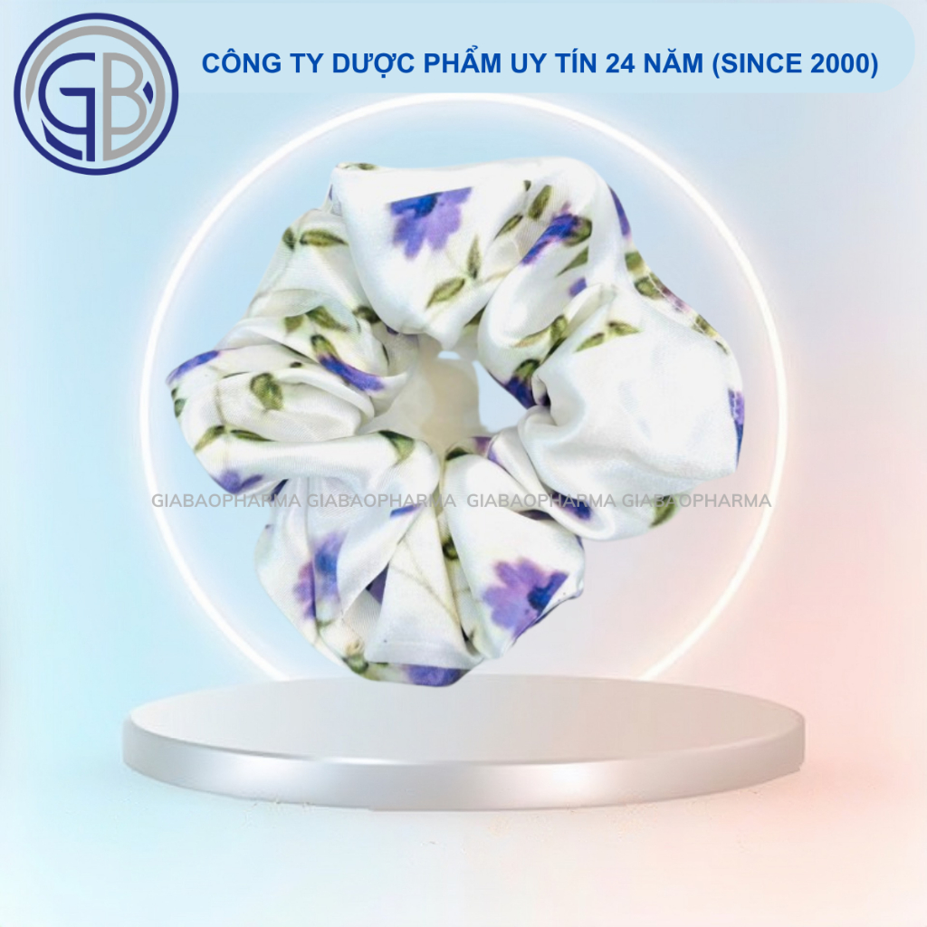 Dây buộc tóc scrunchies họa tiết hoa tím
