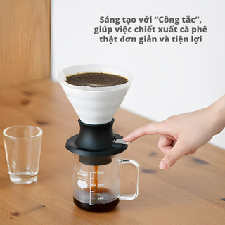 Phễu Hario Switch sứ trắng Immersion Dripper size 02 kèm giấy lọc (có nút tắt/mở để ngâm/ủ cà phê)