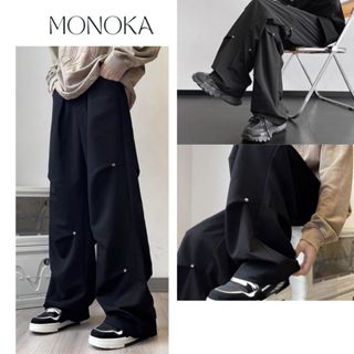 Quần ống rộng kaki nam nữ có gắn đinh tạo kiểu độc lạ Quần ống suông rút cạp hiiphop cá tính unisex ngầu T384G MONOKA