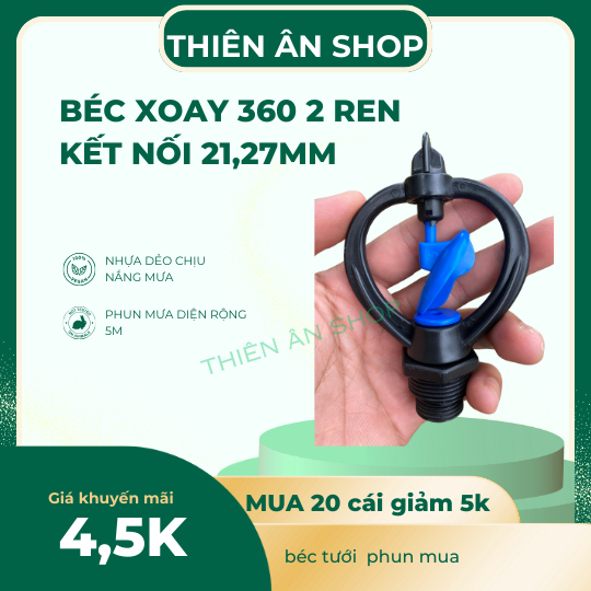 béc tưới cây phun mưa, béc thìa xoay 360 độ 2 ren kết nối 21,27mm nhưa chịu nắng mưa 5 năm FREE SHIP