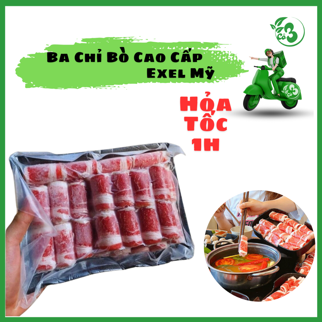 [ Hỏa Tốc 1H ] Ba Chỉ Bò Cuộn Cao Cấp- Execl Mỹ Nướng Lẩu Siêu Ngon 1KG