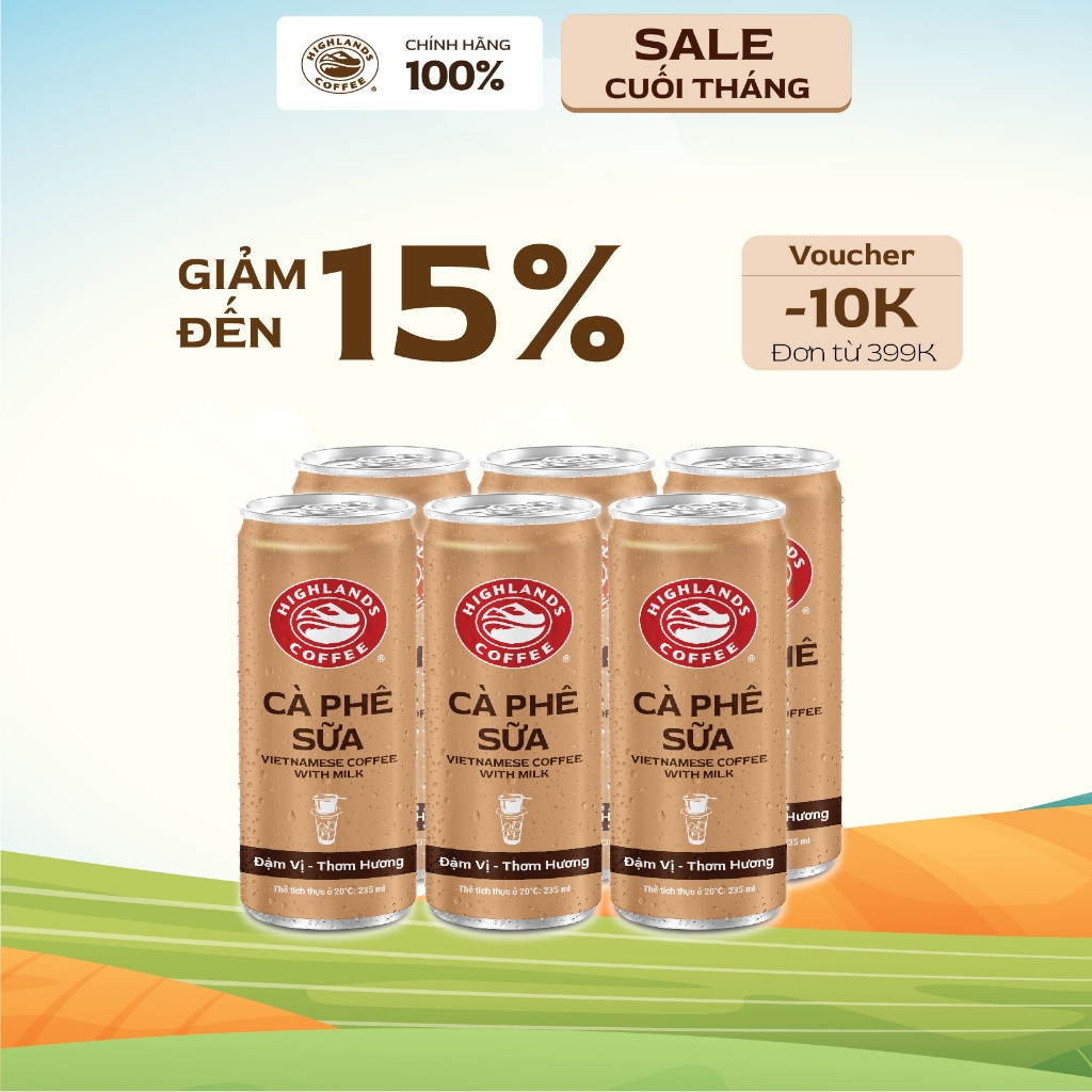 Lốc 6 Lon Cà Phê Sữa Đá Highlands Coffee 235ml/lon