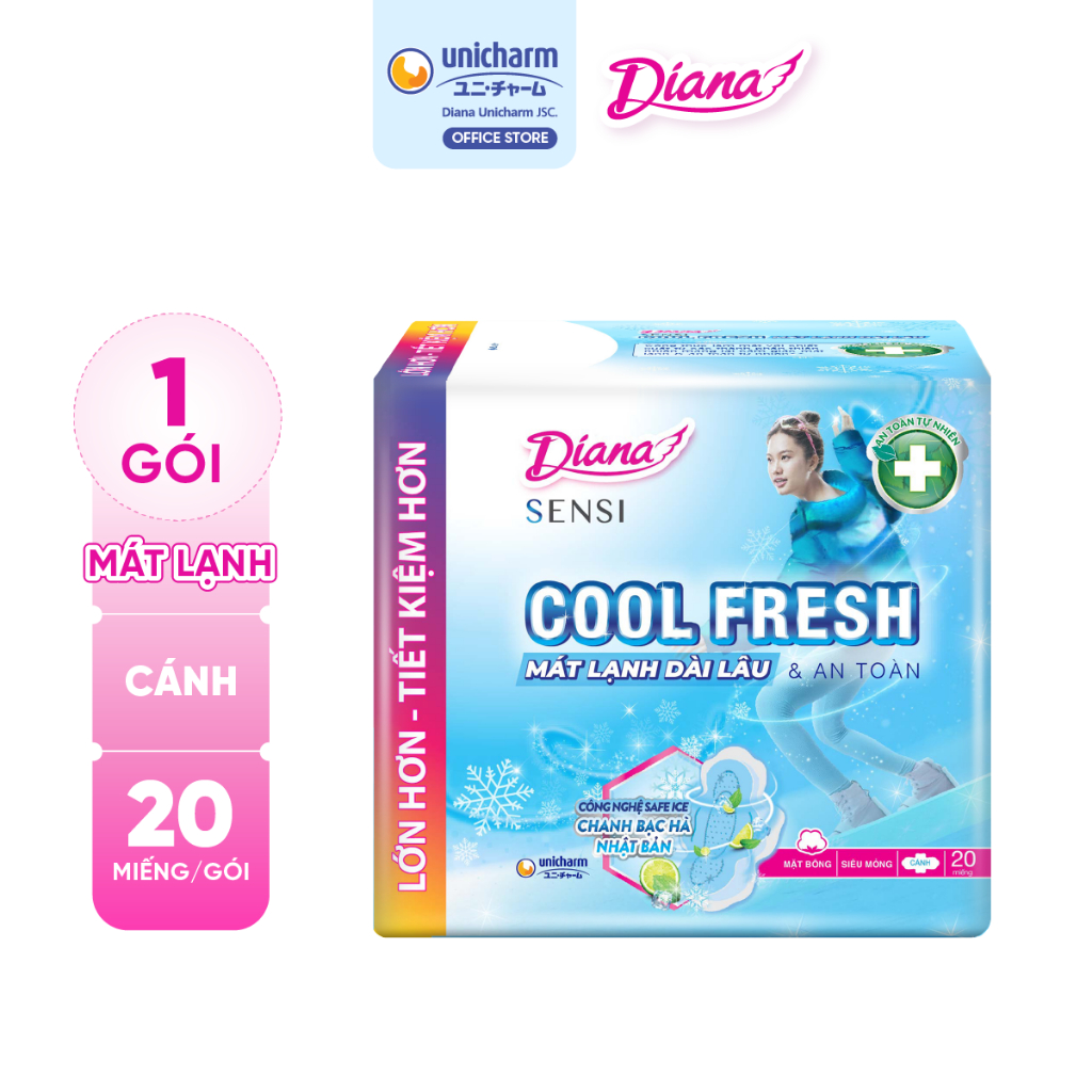 Băng Vệ Sinh Diana Sensi Cool Fresh Siêu Mỏng Cánh Gói 20 Miếng Tặng Thêm 2 Miếng