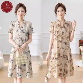 Đầm Trung Niên Sang Trọng Cao Cấp VITALY,Váy Nữ Cho Mẹ Đẹp Đi Chơi Dự Tiệc Du Lịch Dáng Dài Suông 40,50,60 Tuổi D7