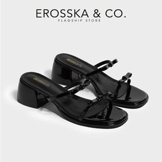 Erosska - Guốc nữ cao gót mũi hở phối nơ phong cách đơn giản năng động màu đen cao 4cm - EM129