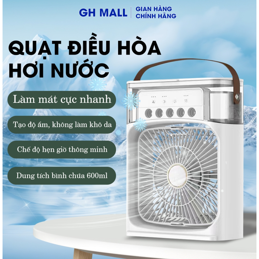 Quạt Điều Hòa Mini Phun Sương GUANGHE Để Bàn 3 Cấp Độ Gió Dung Tích 600ml Chế Độ Hẹn Giờ Thông Minh