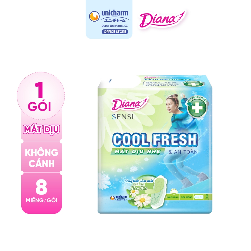 Băng Vệ Sinh Diana Sensi Cool Fresh Mát Dịu Siêu Mỏng Không Cánh 8 miếng/gói