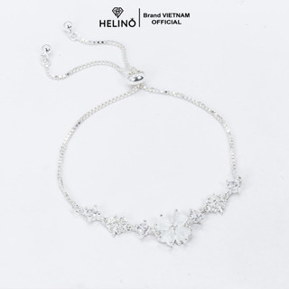 Lắc tay bạc nữ HELINO dây rút cỏ bốn lá đính đá mắt mèo cao cấp trang sức cá tính V18