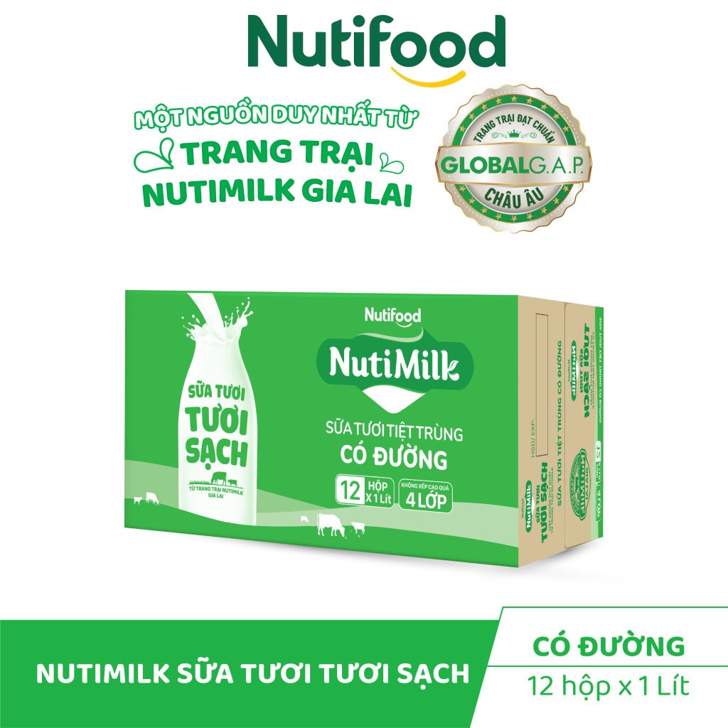 (HỎA TỐC HCM) THÙNG 12 HỘP 1L / 48 BỊCH 220ML NUTIMILK SỮA TƯƠI TƯƠI SẠCH KHÔNG ĐƯỜNG -NUTIFOOD SHOP