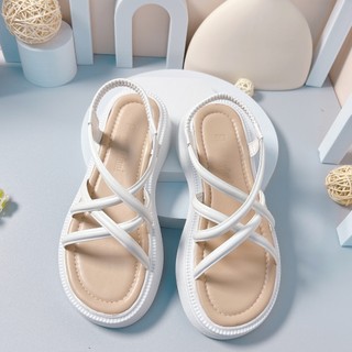 Dép sandal nữ quai chéo đế cao 4cm hai quai mũi tròn phong cách retro thời trang cá tính