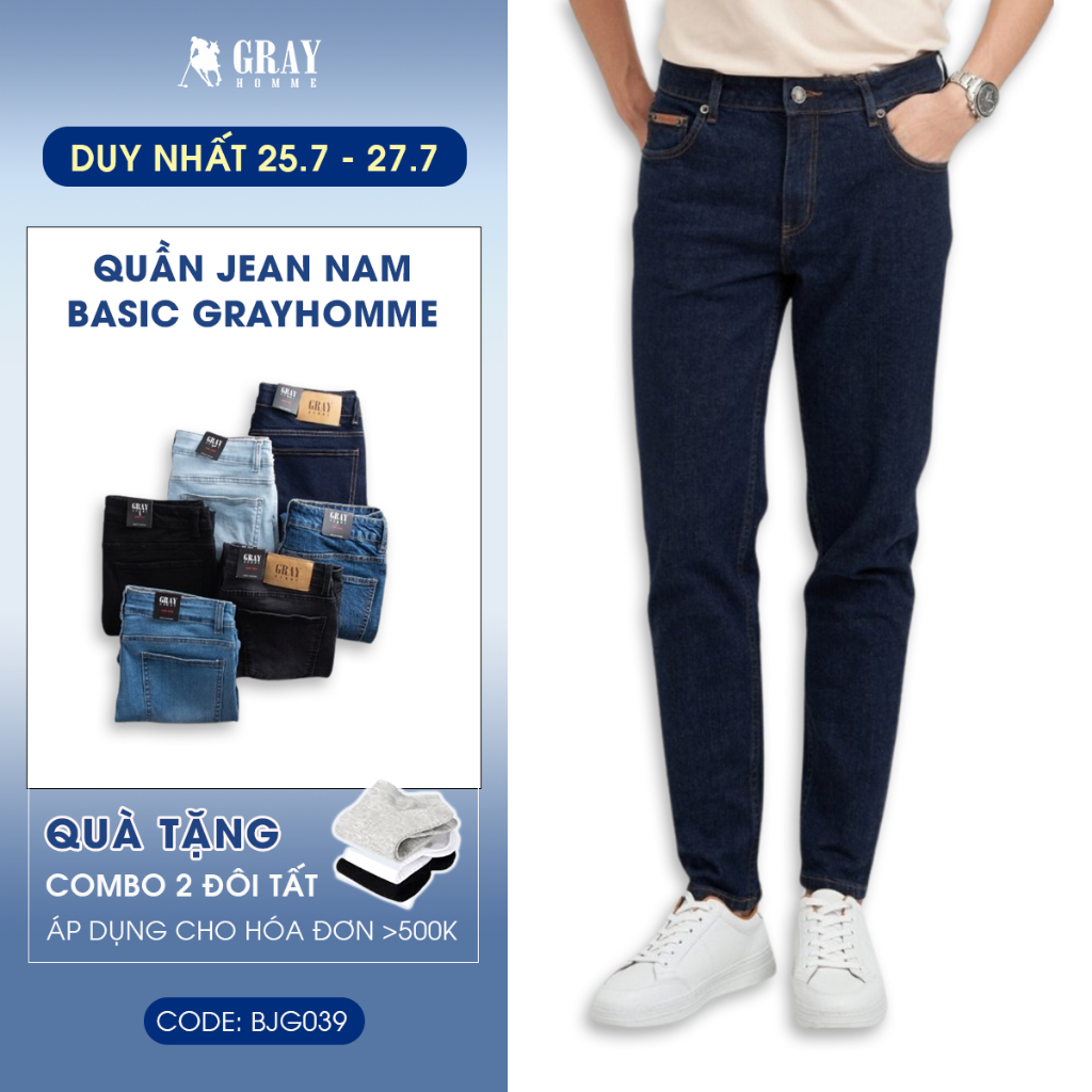 Quần Jean Nam Phom Ôm Co giãn 4 chiều GrayHomme (5 màu) Trẻ Trung, Thanh Lịch, Co Giãn Tốt