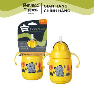 Bình tập uống nước có ống hút đáy nặng kháng khuẩn chống tràn, chống sặc cho bé Tommee Tippee SuperStar – Vàng