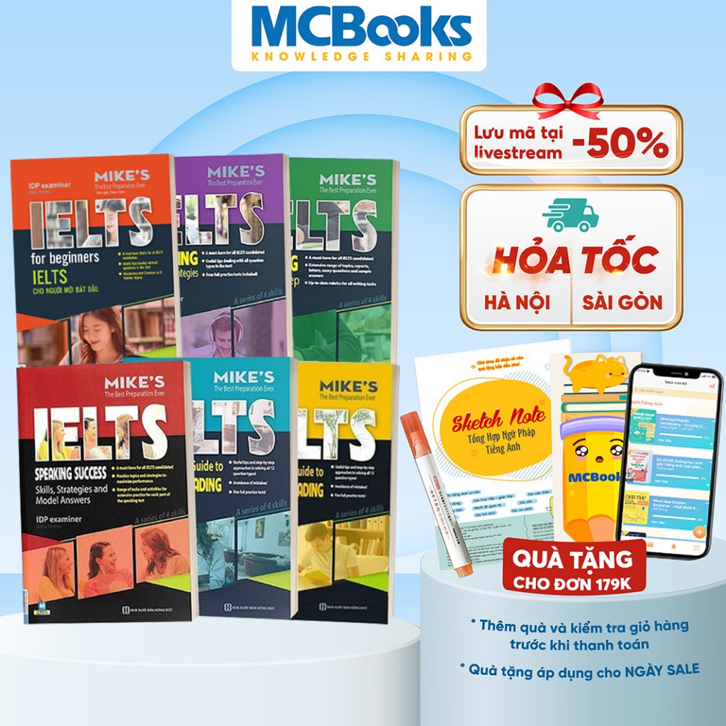 Sách - Combo Ielts Mike's (Beginner, Writing, Reading, Speaking, Listening) - MCB