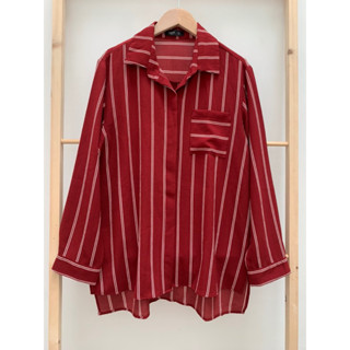 Áo sơ mi đỏ sọc lệch tà Hnoss