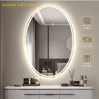 Gương treo tường elip có đèn led 2 kiểu dáng viền sáng và hắt sáng treo bàn trang điểm, phòng tắm.
