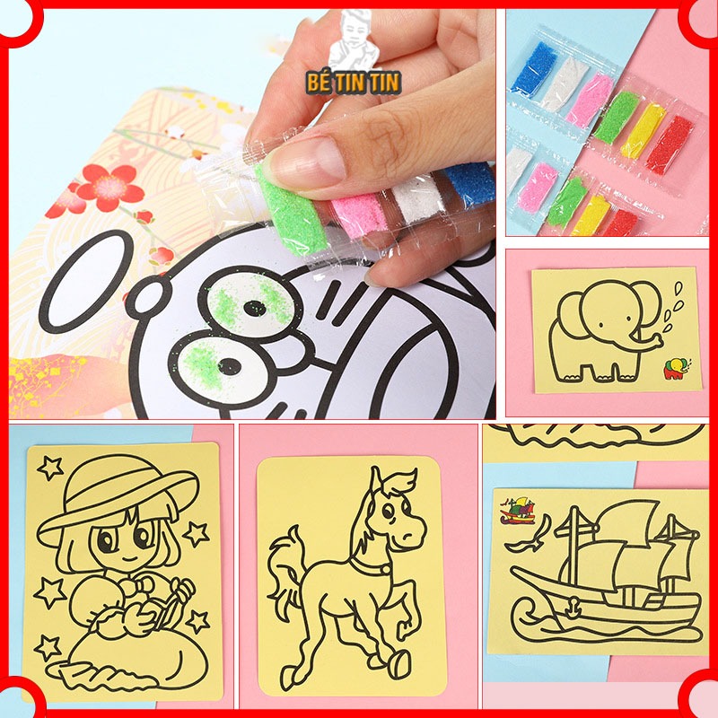 Combo 10 Tranh cát tập tô màu bằng cát cho bé, màu sắc tô tươi sáng yêu thích cho bé (MẪU NGẪU NHIÊN)