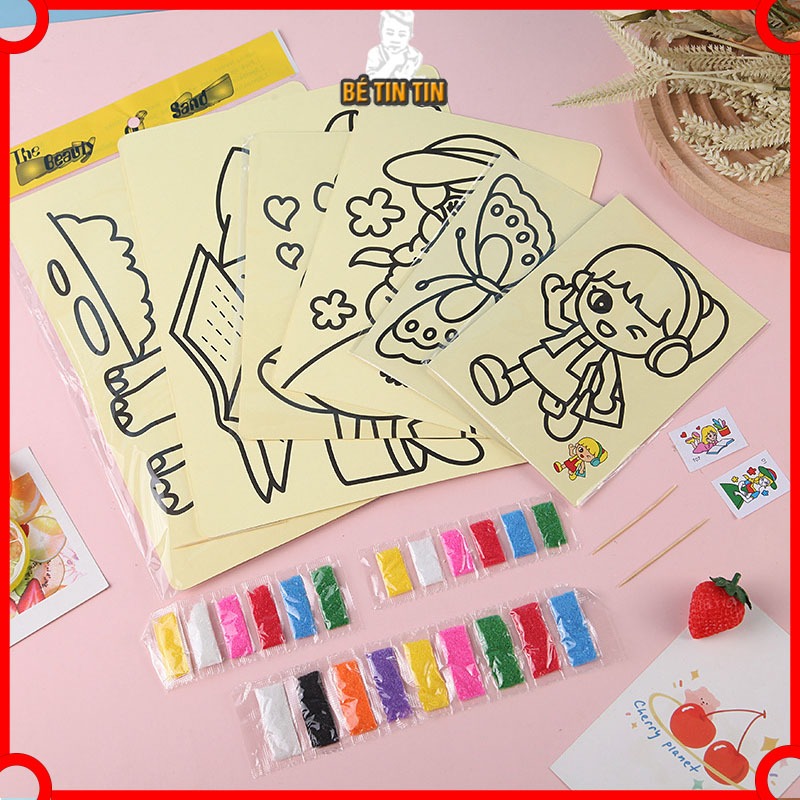 Combo 10 Tranh cát tập tô màu bằng cát cho bé, màu sắc tô tươi sáng yêu thích cho bé (MẪU NGẪU NHIÊN)