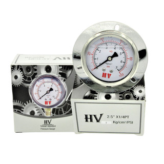 Đồng hồ đo áp suất hơi, khí nén mặt 63mm dầu chân ren sau hiệu HV
