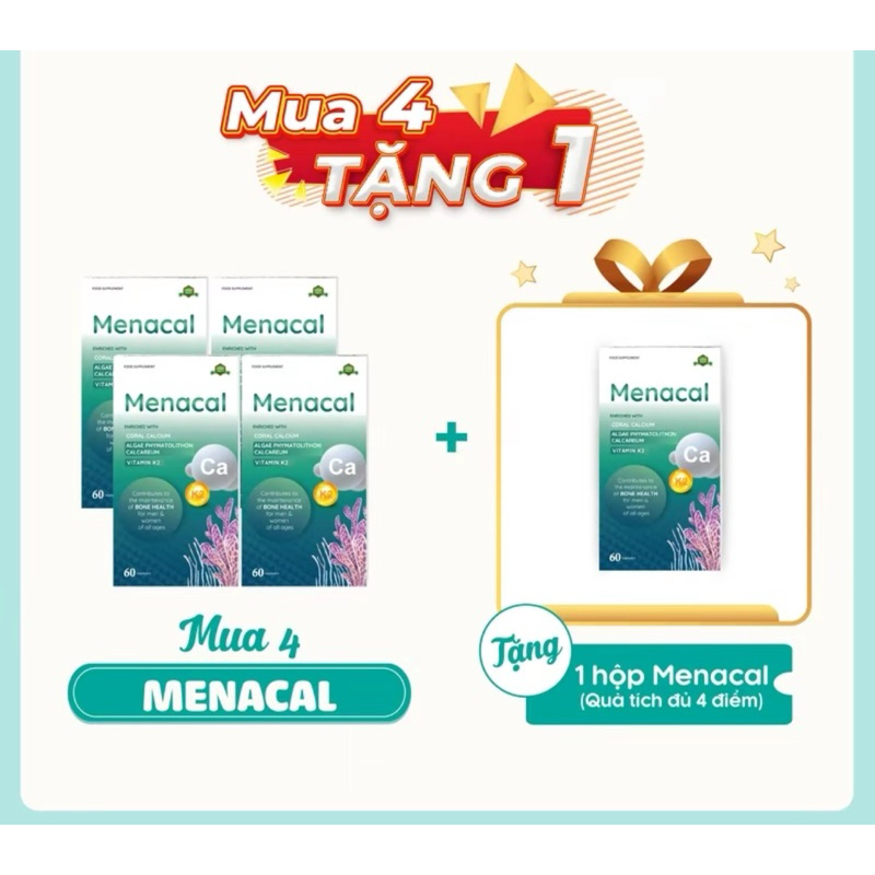 [ Combo 4h Canxi tặng 1 canxi tích điểm] Canxi menacal D3K2 hộp 60 Viên Nhập khẩu