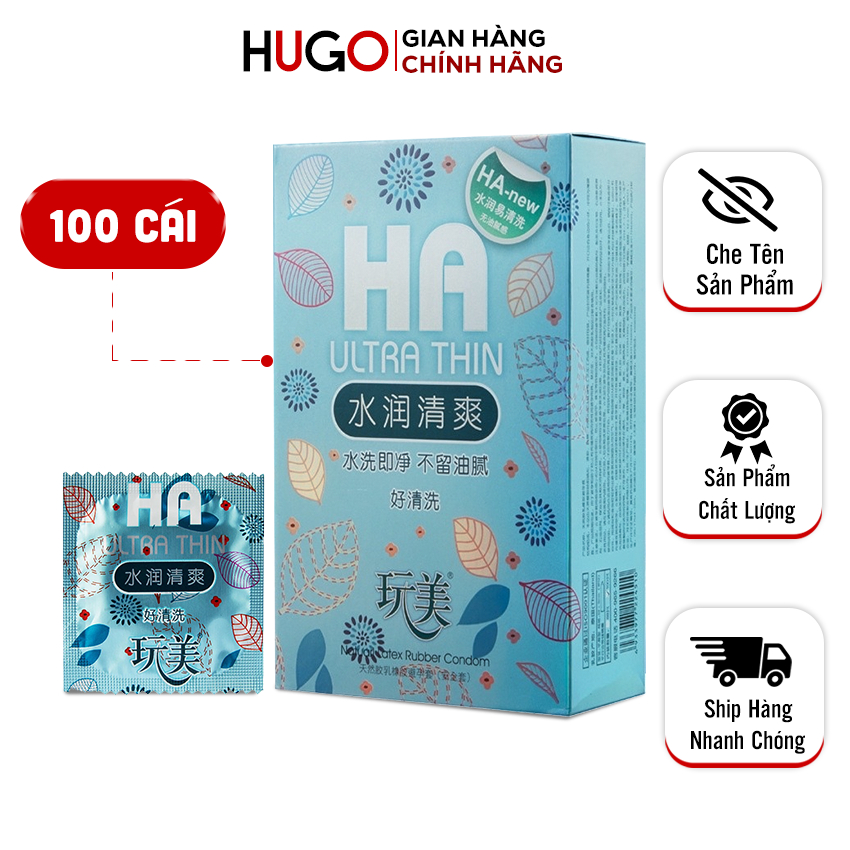Bao Cao Su HA Blue Ultra Thin 0.02mm, Bao Cao Su Siêu Mỏng, Size 52mm Ôm Sát, Nhiều Gel Bôi Trơn
