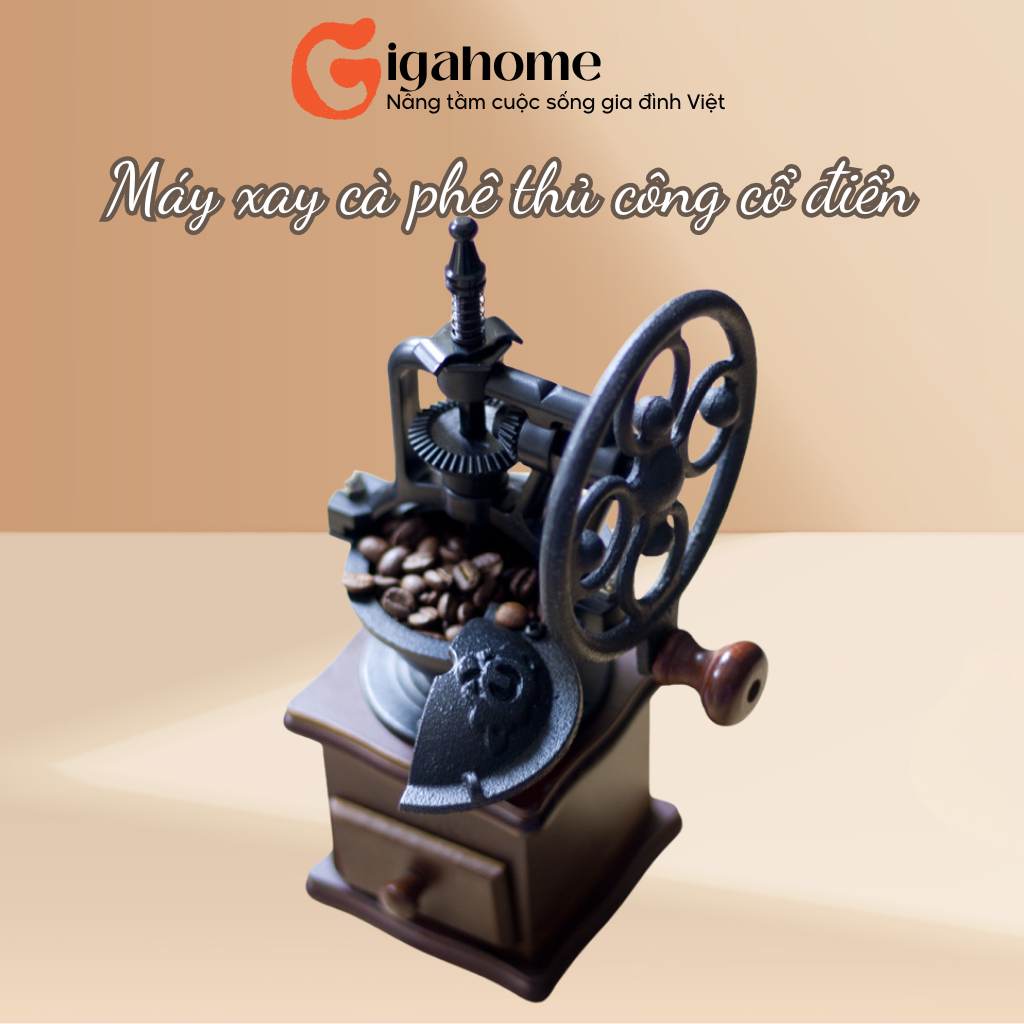Máy Xay Hạt Cà Phê, Tiêu Thủ Công Bằng Gỗ Phong Cách Cổ Điển GIGAHOMEVN 9972