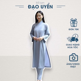 Áo tràng phật tử nữ - Áo choàng lam vải kate mềm - Đạo Uyển