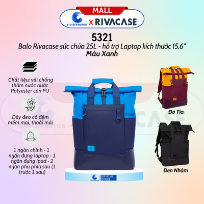[HỎA TỐC] Balo du lịch 25L Rivacase 5321 kích thước Laptop 15.6" - Hàng chính hãng