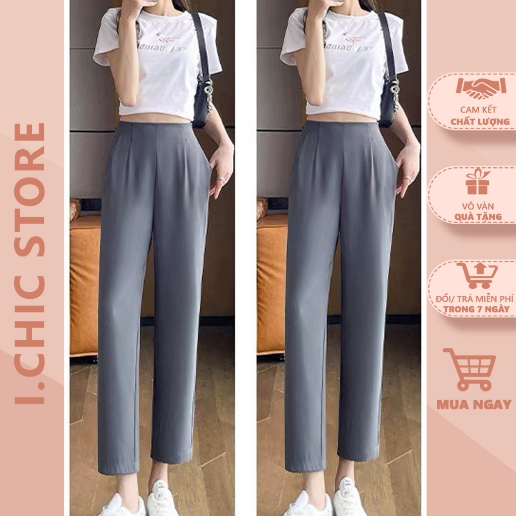 Quần Baggy Lưng Chun Màu Xanh Nhạt Công Sở Q023 Thương Hiệu ICHIC