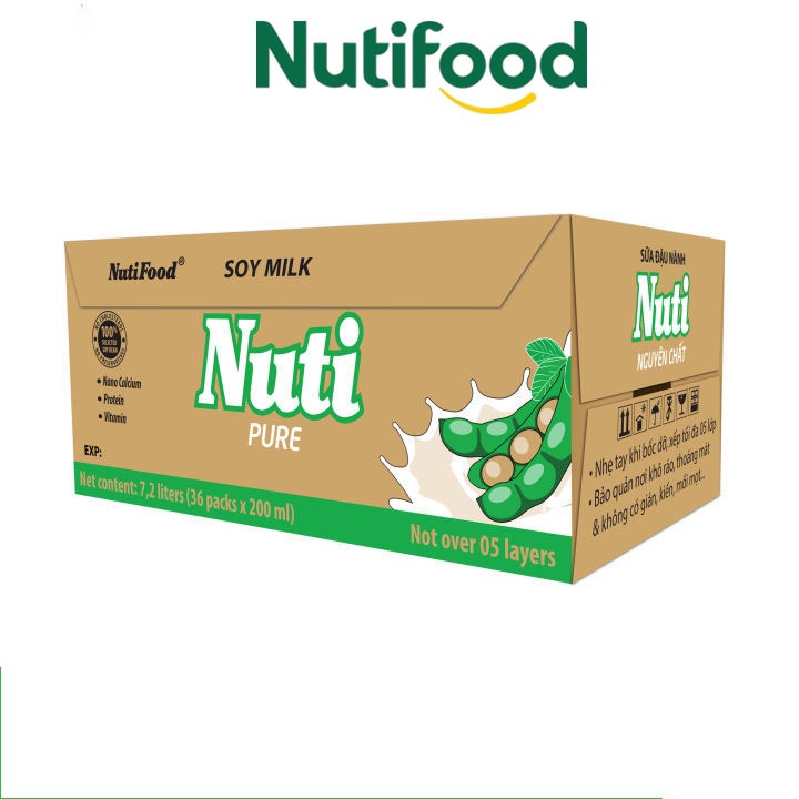  Thùng 36 Hộp  Bịch 200mL Sữa Đậu Nành Nguyên Chất  Canxi Nuti - NUTIFOOD SHOP 