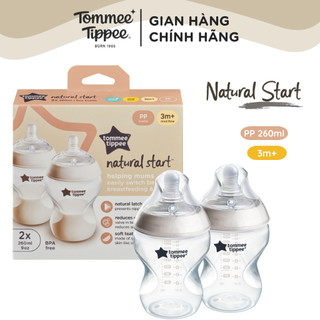 Bình Sữa Ty Siêu Mềm Tự Nhiên Tommee Tippee Natural Start 260ml, Núm Ty Của Bình 3-6 Tháng (Bình Đôi)