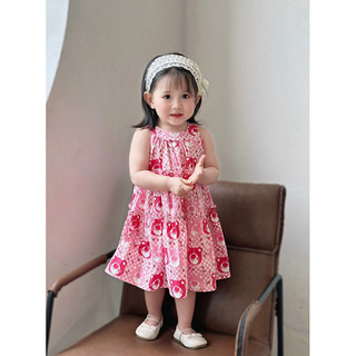 Đầm váy hai dây họa tiết hoa nhí cho bé gái chất liệu vải thô lụa mềm mát thấm hút mồ hôi
