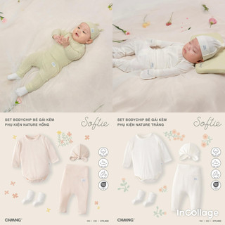 Chaang set body chip quần, mũ và tất dài tay sơ sinh dành cho bé gái, bé trai từ 0 tháng đến 6 tháng