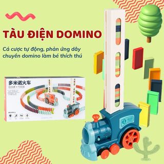Bộ tàu hoả tự động xếp domino, xe tàu hoả chuyển động, đồ chơi trẻ em có âm thanh, bé chơi lắp ráp