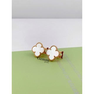   Hàng siêu cấp  - Khuyên tai bông hoa cỏ 4 lá mix đá bản 15mm Bạc Cao Cấp Rosegold & Whitegold - Gemmi Jewelry 