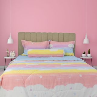 Bộ 4 món ga, áo gối cotton Jun Store không kèm mền màu cầu vồng dễ thương (41)